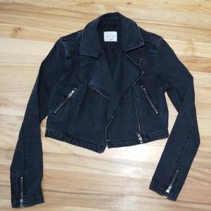 Silence + Noise / UO Cropped Denim Moto Jacket